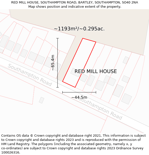 RED MILL HOUSE, SOUTHAMPTON ROAD, BARTLEY, SOUTHAMPTON, SO40 2NA: Plot and title map