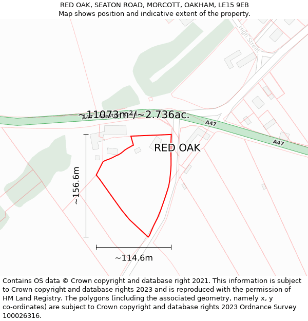 RED OAK, SEATON ROAD, MORCOTT, OAKHAM, LE15 9EB: Plot and title map