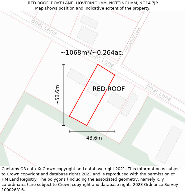 RED ROOF, BOAT LANE, HOVERINGHAM, NOTTINGHAM, NG14 7JP: Plot and title map