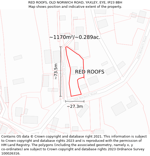 RED ROOFS, OLD NORWICH ROAD, YAXLEY, EYE, IP23 8BH: Plot and title map