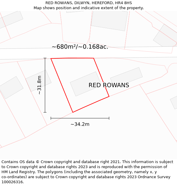 RED ROWANS, DILWYN, HEREFORD, HR4 8HS: Plot and title map