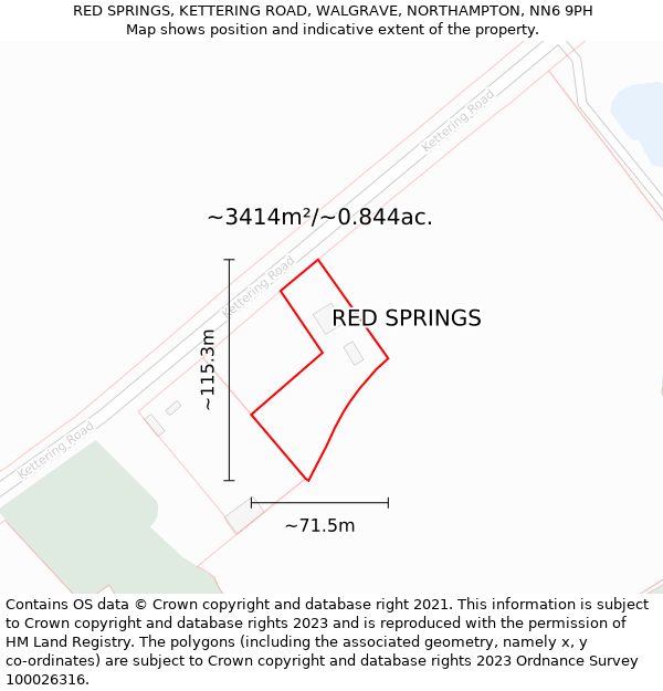 RED SPRINGS, KETTERING ROAD, WALGRAVE, NORTHAMPTON, NN6 9PH: Plot and title map