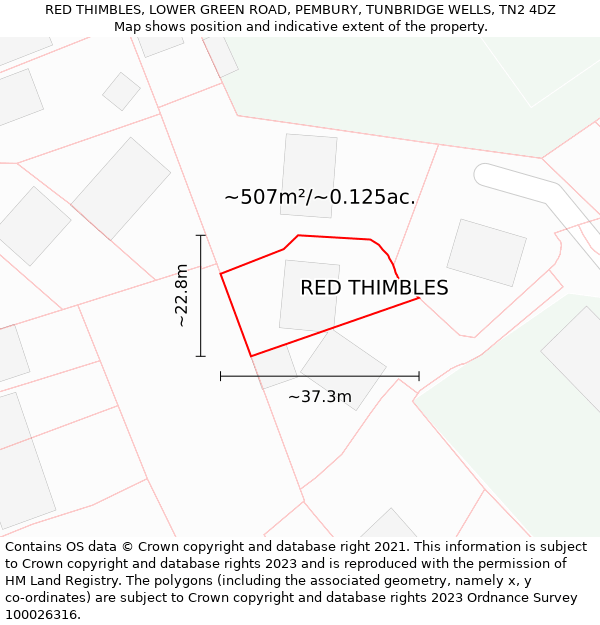 RED THIMBLES, LOWER GREEN ROAD, PEMBURY, TUNBRIDGE WELLS, TN2 4DZ: Plot and title map