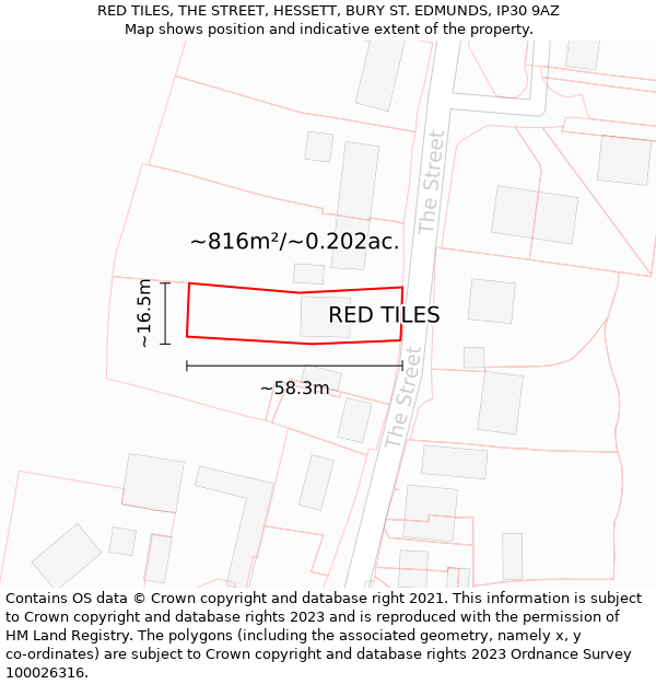 RED TILES, THE STREET, HESSETT, BURY ST. EDMUNDS, IP30 9AZ: Plot and title map