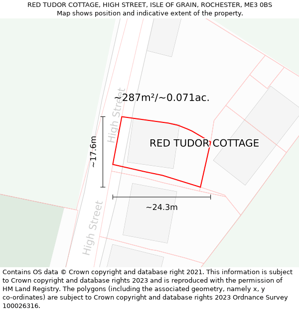 RED TUDOR COTTAGE, HIGH STREET, ISLE OF GRAIN, ROCHESTER, ME3 0BS: Plot and title map