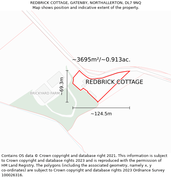 REDBRICK COTTAGE, GATENBY, NORTHALLERTON, DL7 9NQ: Plot and title map