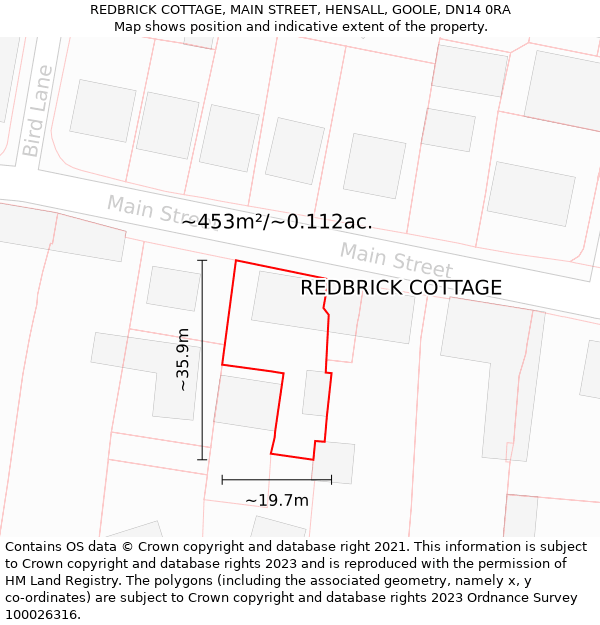 REDBRICK COTTAGE, MAIN STREET, HENSALL, GOOLE, DN14 0RA: Plot and title map