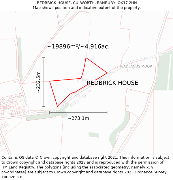 REDBRICK HOUSE, CULWORTH, BANBURY, OX17 2HN: Plot and title map