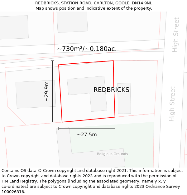 REDBRICKS, STATION ROAD, CARLTON, GOOLE, DN14 9NL: Plot and title map