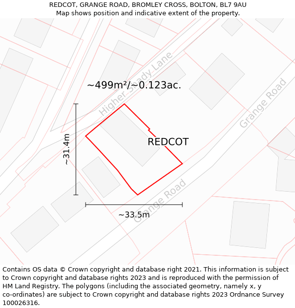REDCOT, GRANGE ROAD, BROMLEY CROSS, BOLTON, BL7 9AU: Plot and title map