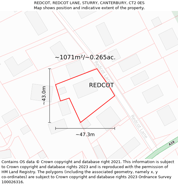 REDCOT, REDCOT LANE, STURRY, CANTERBURY, CT2 0ES: Plot and title map