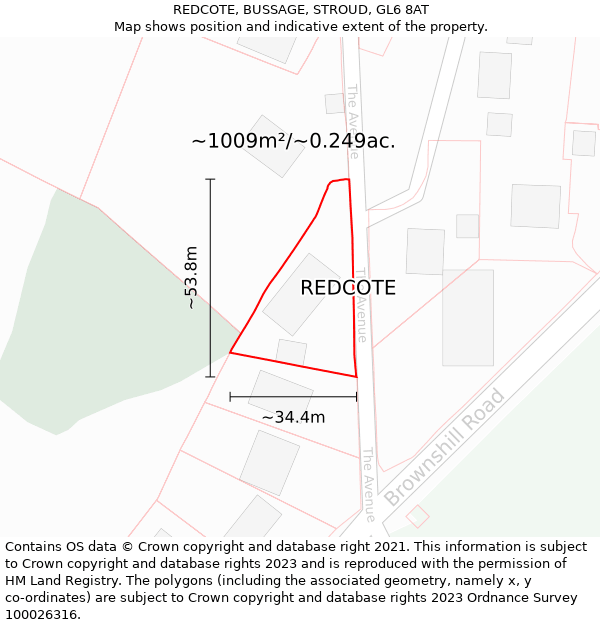 REDCOTE, BUSSAGE, STROUD, GL6 8AT: Plot and title map