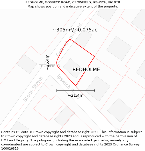 REDHOLME, GOSBECK ROAD, CROWFIELD, IPSWICH, IP6 9TB: Plot and title map