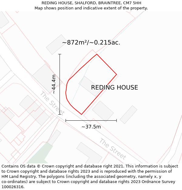 REDING HOUSE, SHALFORD, BRAINTREE, CM7 5HH: Plot and title map