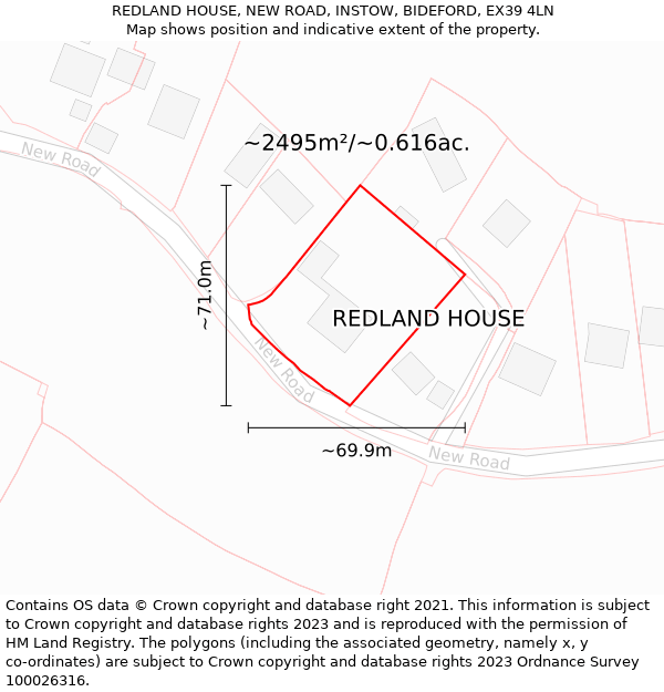 REDLAND HOUSE, NEW ROAD, INSTOW, BIDEFORD, EX39 4LN: Plot and title map