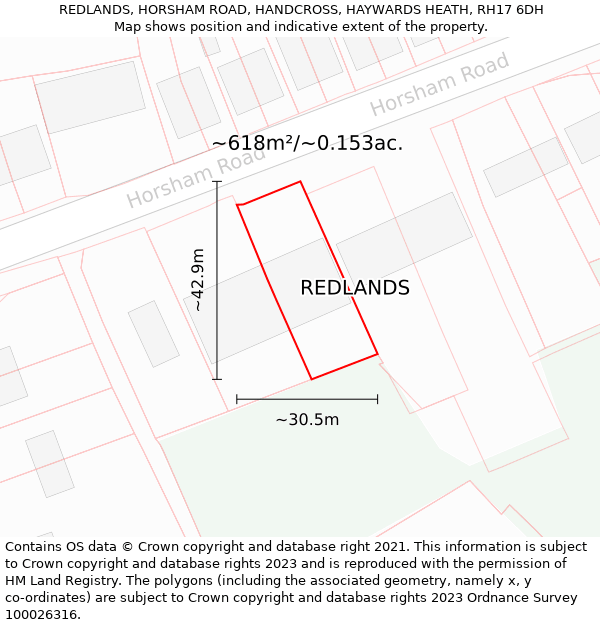 REDLANDS, HORSHAM ROAD, HANDCROSS, HAYWARDS HEATH, RH17 6DH: Plot and title map