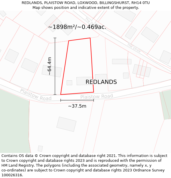 REDLANDS, PLAISTOW ROAD, LOXWOOD, BILLINGSHURST, RH14 0TU: Plot and title map