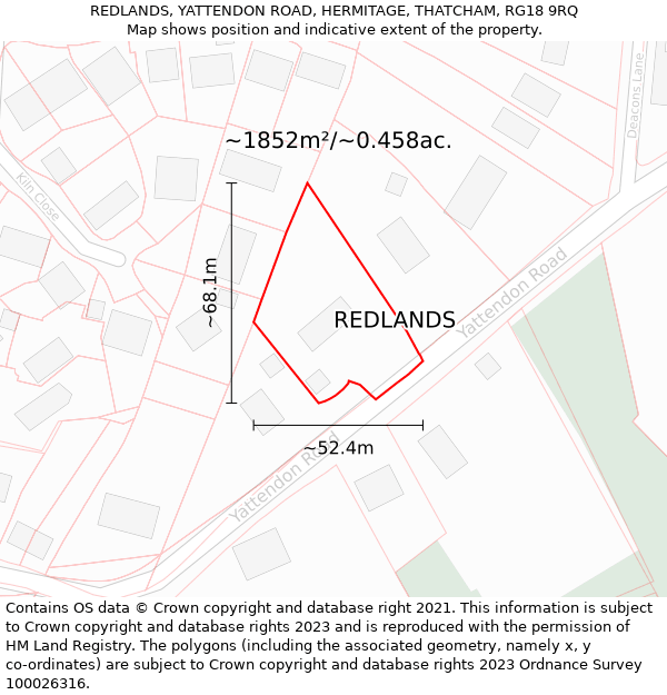 REDLANDS, YATTENDON ROAD, HERMITAGE, THATCHAM, RG18 9RQ: Plot and title map