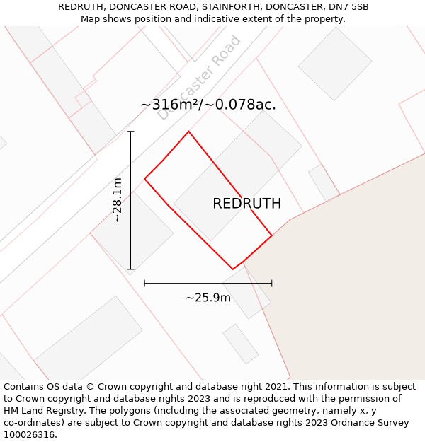 REDRUTH, DONCASTER ROAD, STAINFORTH, DONCASTER, DN7 5SB: Plot and title map