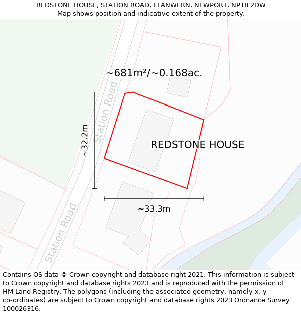 REDSTONE HOUSE, STATION ROAD, LLANWERN, NEWPORT, NP18 2DW: Plot and title map