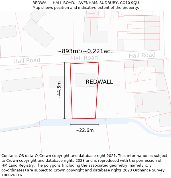 REDWALL, HALL ROAD, LAVENHAM, SUDBURY, CO10 9QU: Plot and title map