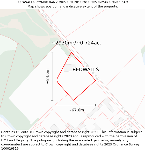 REDWALLS, COMBE BANK DRIVE, SUNDRIDGE, SEVENOAKS, TN14 6AD: Plot and title map