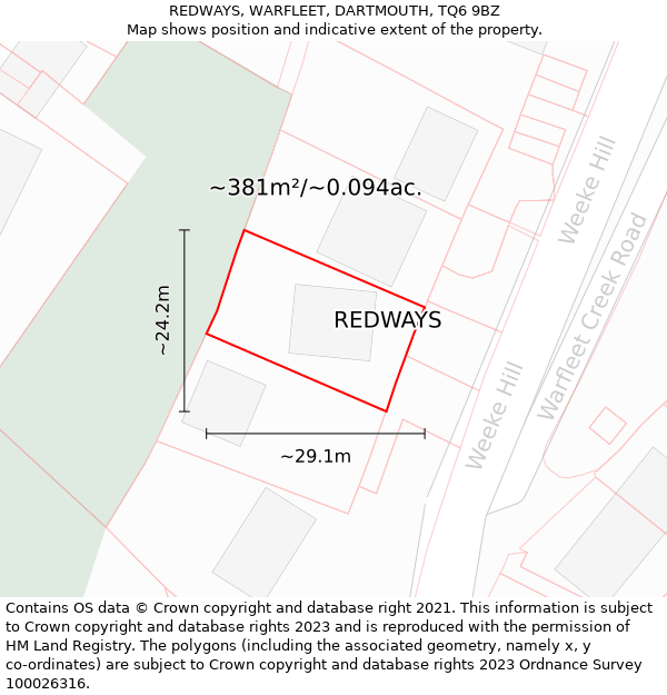 REDWAYS, WARFLEET, DARTMOUTH, TQ6 9BZ: Plot and title map