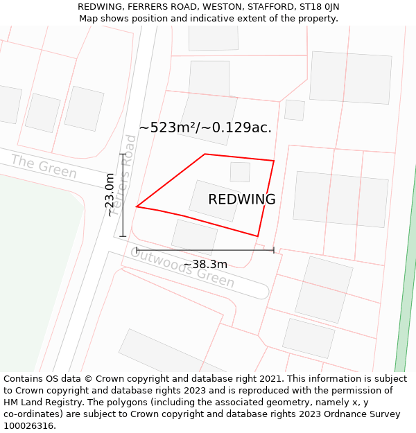 REDWING, FERRERS ROAD, WESTON, STAFFORD, ST18 0JN: Plot and title map