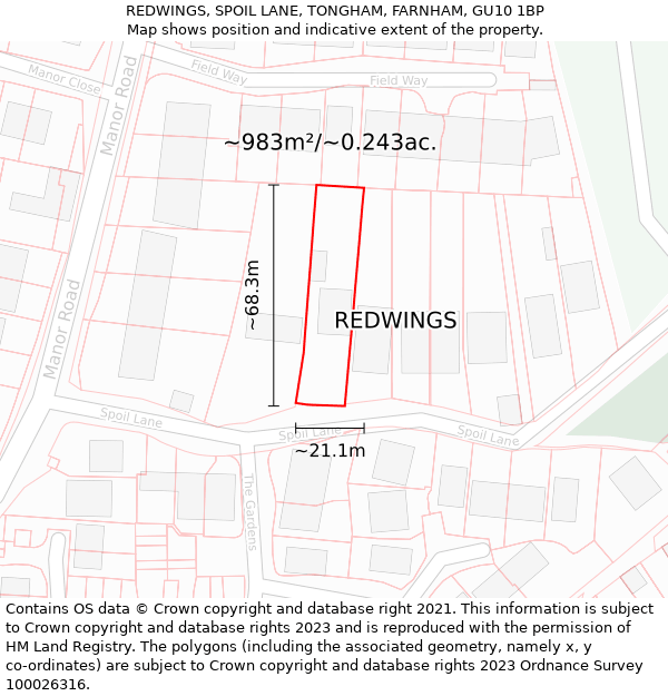 REDWINGS, SPOIL LANE, TONGHAM, FARNHAM, GU10 1BP: Plot and title map