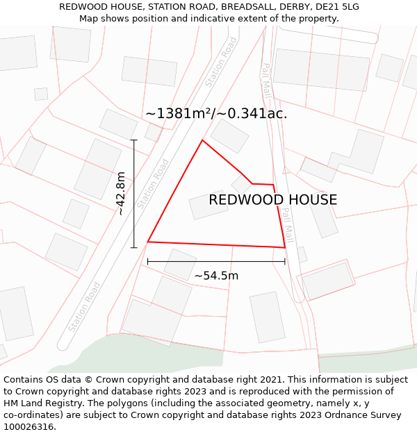 REDWOOD HOUSE, STATION ROAD, BREADSALL, DERBY, DE21 5LG: Plot and title map