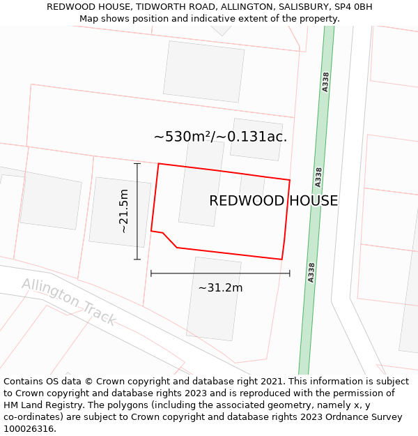 REDWOOD HOUSE, TIDWORTH ROAD, ALLINGTON, SALISBURY, SP4 0BH: Plot and title map