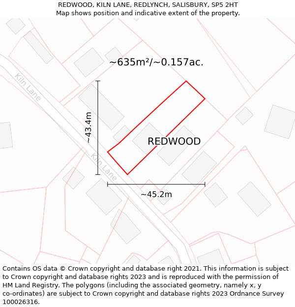 REDWOOD, KILN LANE, REDLYNCH, SALISBURY, SP5 2HT: Plot and title map