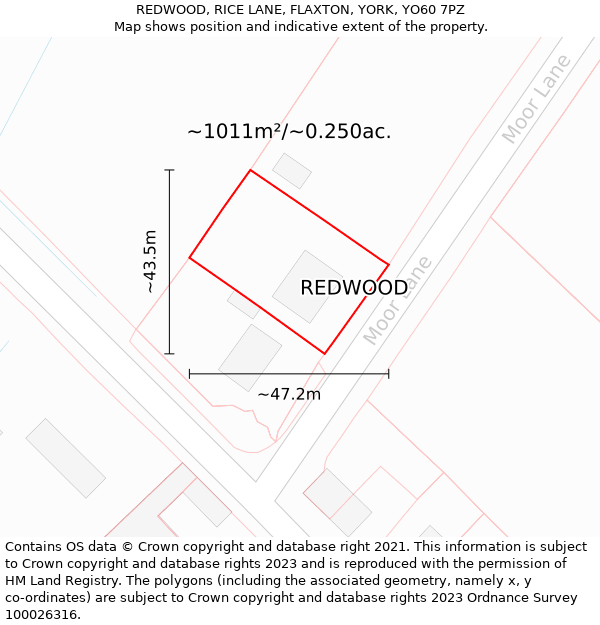 REDWOOD, RICE LANE, FLAXTON, YORK, YO60 7PZ: Plot and title map