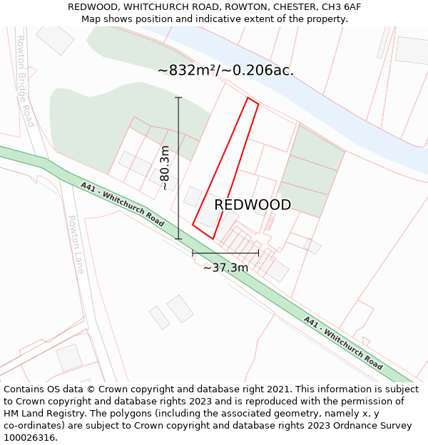 REDWOOD, WHITCHURCH ROAD, ROWTON, CHESTER, CH3 6AF: Plot and title map