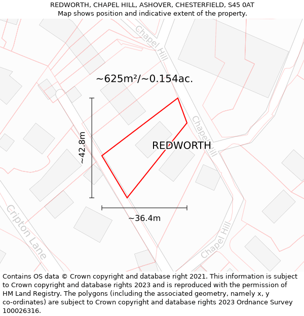 REDWORTH, CHAPEL HILL, ASHOVER, CHESTERFIELD, S45 0AT: Plot and title map