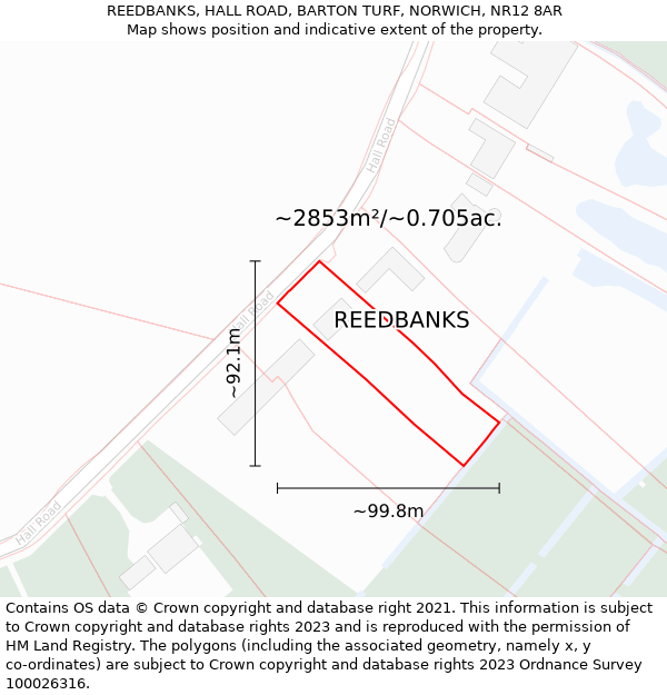 REEDBANKS, HALL ROAD, BARTON TURF, NORWICH, NR12 8AR: Plot and title map