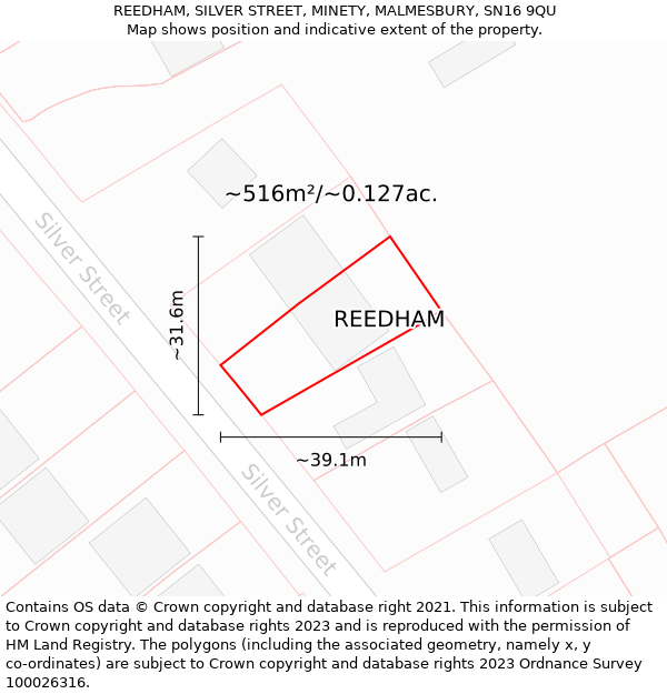 REEDHAM, SILVER STREET, MINETY, MALMESBURY, SN16 9QU: Plot and title map