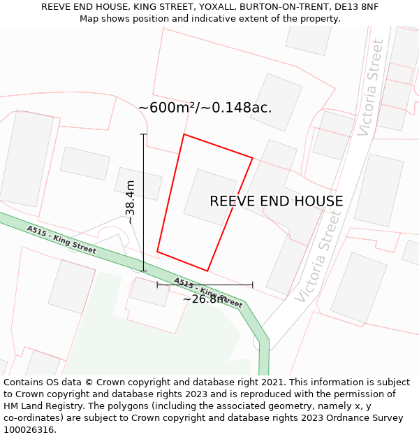 REEVE END HOUSE, KING STREET, YOXALL, BURTON-ON-TRENT, DE13 8NF: Plot and title map