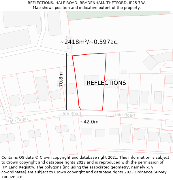 REFLECTIONS, HALE ROAD, BRADENHAM, THETFORD, IP25 7RA: Plot and title map