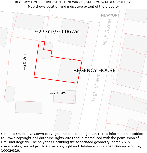 REGENCY HOUSE, HIGH STREET, NEWPORT, SAFFRON WALDEN, CB11 3PF: Plot and title map