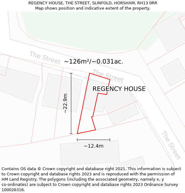 REGENCY HOUSE, THE STREET, SLINFOLD, HORSHAM, RH13 0RR: Plot and title map