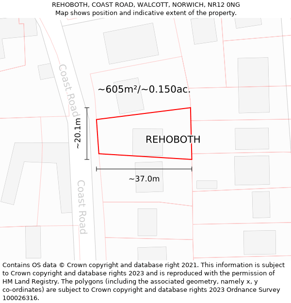 REHOBOTH, COAST ROAD, WALCOTT, NORWICH, NR12 0NG: Plot and title map