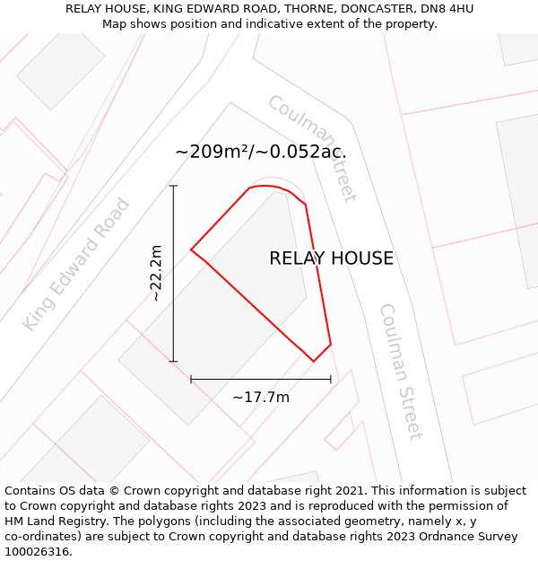 RELAY HOUSE, KING EDWARD ROAD, THORNE, DONCASTER, DN8 4HU: Plot and title map