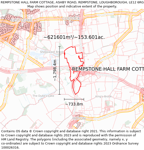 REMPSTONE HALL FARM COTTAGE, ASHBY ROAD, REMPSTONE, LOUGHBOROUGH, LE12 6RG: Plot and title map