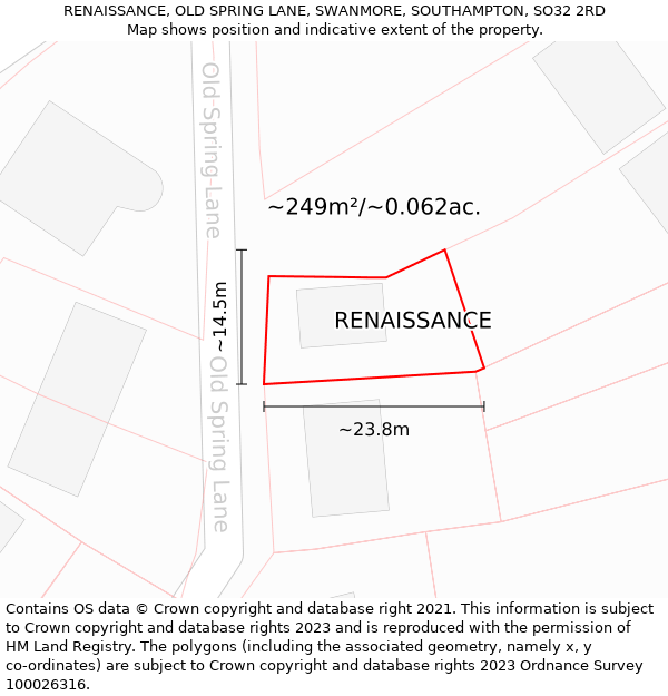 RENAISSANCE, OLD SPRING LANE, SWANMORE, SOUTHAMPTON, SO32 2RD: Plot and title map