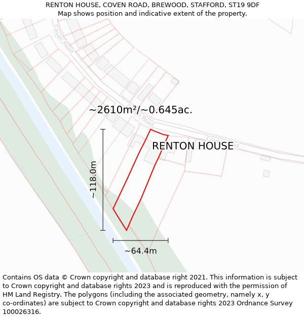 RENTON HOUSE, COVEN ROAD, BREWOOD, STAFFORD, ST19 9DF: Plot and title map