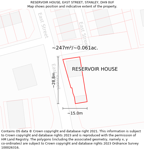 RESERVOIR HOUSE, EAST STREET, STANLEY, DH9 0UF: Plot and title map