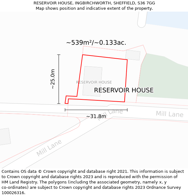 RESERVOIR HOUSE, INGBIRCHWORTH, SHEFFIELD, S36 7GG: Plot and title map