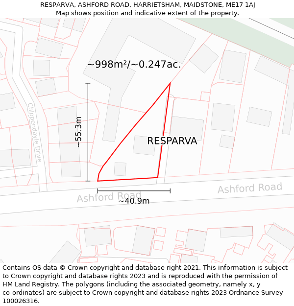 RESPARVA, ASHFORD ROAD, HARRIETSHAM, MAIDSTONE, ME17 1AJ: Plot and title map