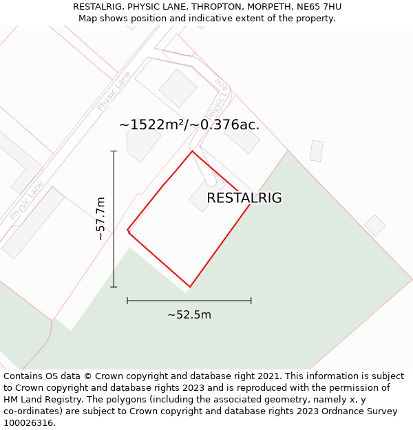 RESTALRIG, PHYSIC LANE, THROPTON, MORPETH, NE65 7HU: Plot and title map
